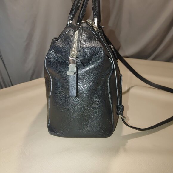 Michael Michael Kors Riley Black Leather Satchel Shoulder Bag  MK Charm Detachab - Picture 9 of 10